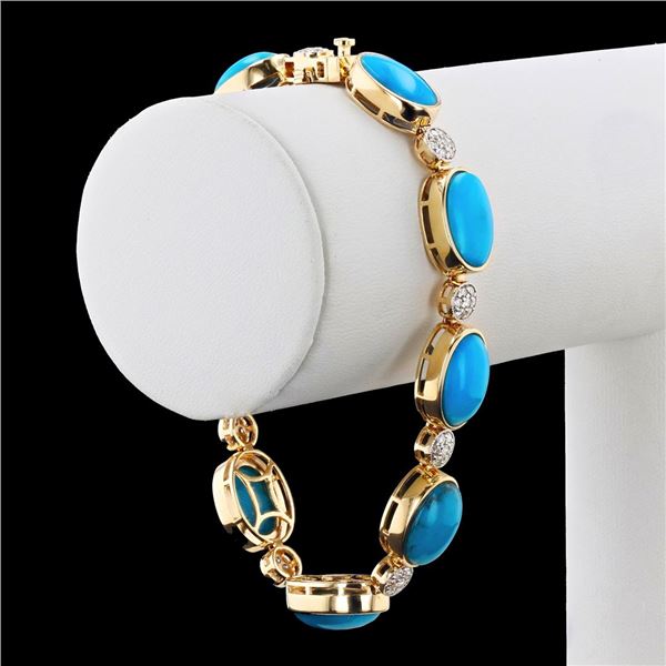 Oscar Friedman 14K Yellow Gold Turquoise and Diamond Bracelet