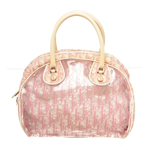 Dior Pink Vinyl White Canvas Diorissimo Girly Rain Bowler Handbag