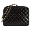Image 1 : Chanel Vintage Black Quilted Patent Leather Chain Large Lunch Box Bag