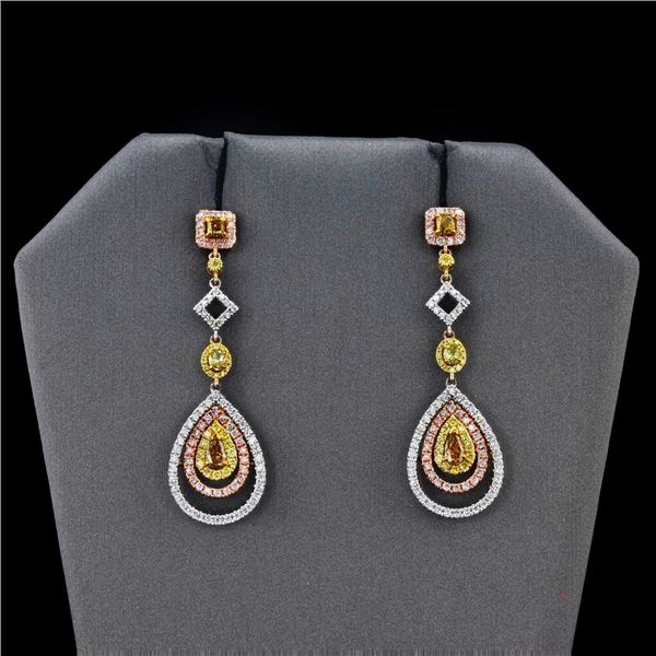 14K Rose, White and Yellow Gold Diamond Dangle Earrings