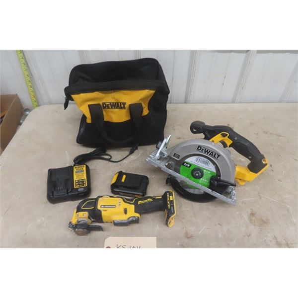 Dewalt 20 Volt Circular Saw + Angle Grinder with Battery, Charger, and Bag - Tested and Works 