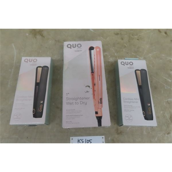 2 Quo by Conair Cordless Mini Straighteners - 1 Quo 1'' Straightener Wet to Dry - Corded, New in Box