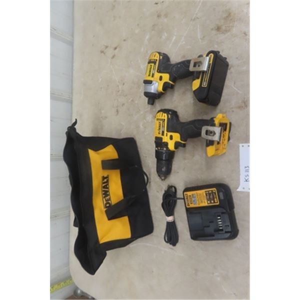 Dewalt 20 Volt Drill and Impact Driver with 1 Battery, Charger, and Soft Case 