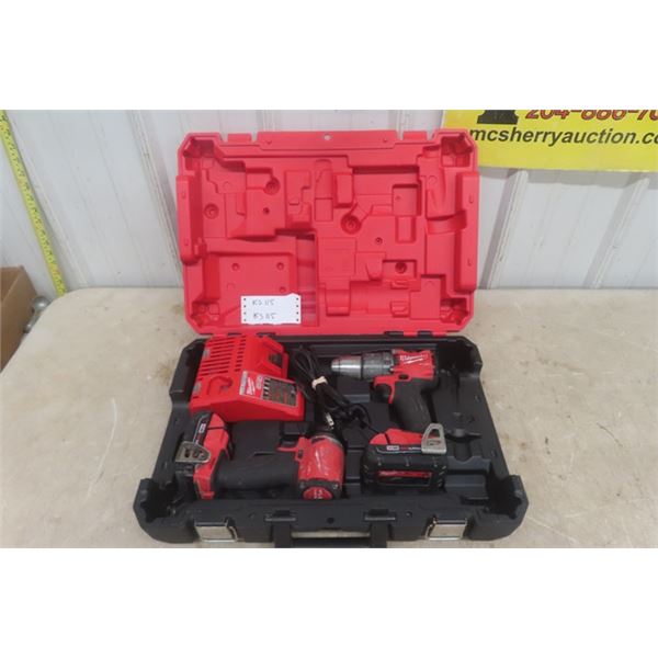 Milwaukee 18 Volt Drill and Impact Driver with 2 Batteries + Charger in Hard Case - Tested 