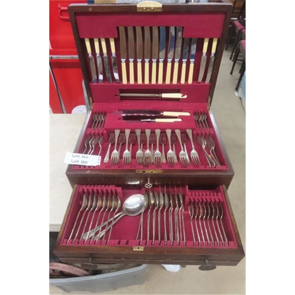 Antique 1940s 95 Piece England Silverware Set in Wood Case
