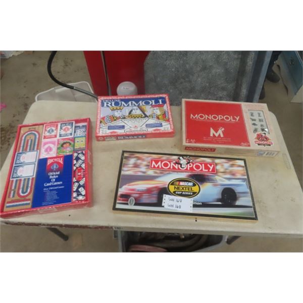 Monopoly 80th Anniversary Edition, Rummoli Game, Sealed Nascar Monopoly, Bicycle Box with Cards, Dic