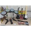 Image 1 : 3 Guitar Hero Guitars and Drum Set 