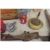 Image 5 : Canada Dry Wood Box, Horse Yolkes, Assorted Tins, Skates Plus More 