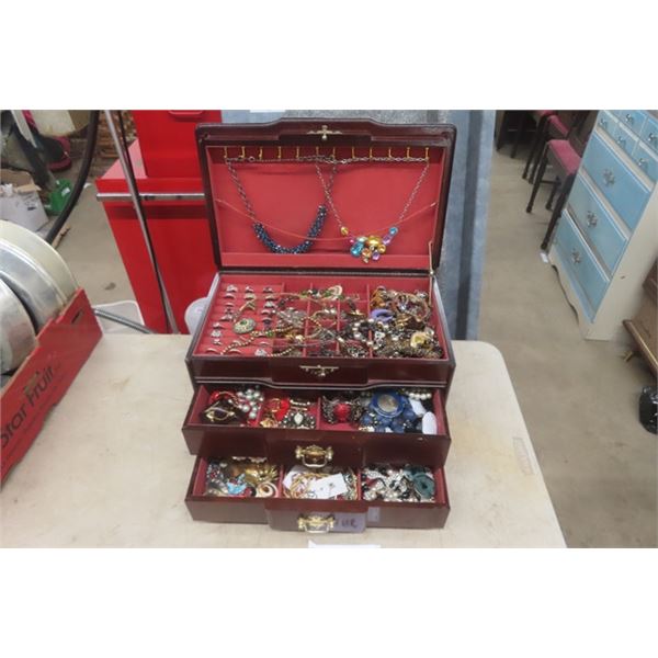 3 Drawer Jewelry Box Loaded with Costume Jewelry 