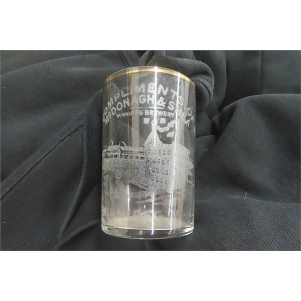 Small Etched McDonagh and Shea Winnipeg Brewery Glass 