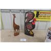 Image 1 : Wood Carved Painted Rooster and Giraffe - Rooster is 20'' Tall 