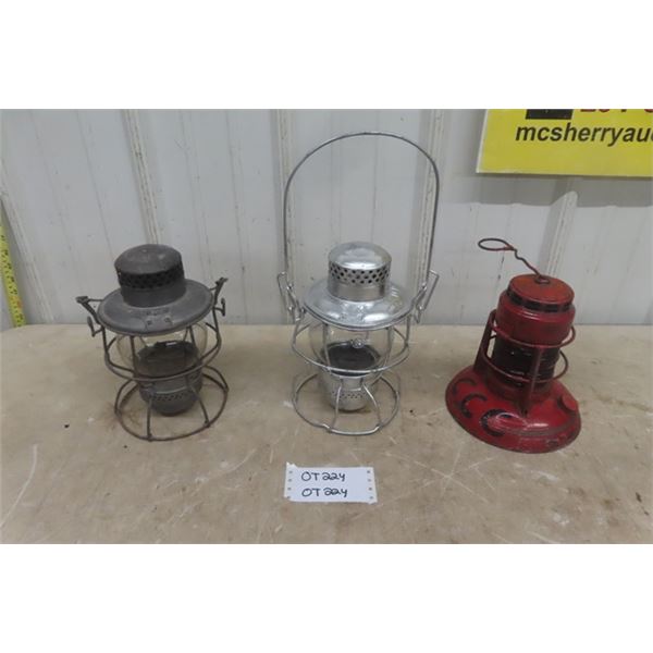 2 CNR Hiram Piper Lanterns - 1 Dietz # 40 Traffic Guard Lantern 