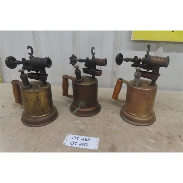 3 Antique Brass Blow Torches 