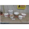 Image 1 : Assorted Red and White Enamel Ware - Pots, Lids, Bowls 