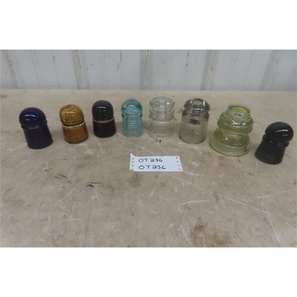 8 Assorted Telephone Insulators - Purple BTC, Dark Green Diamond, and Others 