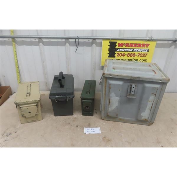 4 Ammunition Cases - 1 Large Metal, 2 Smaller Metal, 1 Plastic 