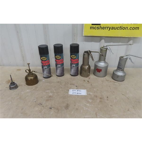 5 Assorted Oilers and 3 Cans Zep Parts Cleaner 