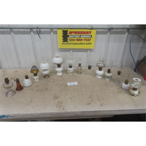 Fine Assortment of Miniature Coal Oil Lamps - 14 in Total 