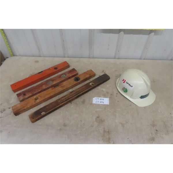 4 Wood Levels, White Hard Hat 