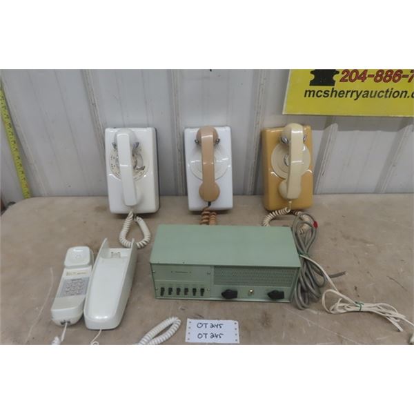 2 Vintage Intercom Phones and Intercom System, 1 White Rotary Wall Phone