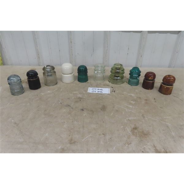 10 Assorted Glass Insulators, A Few Porcelain 