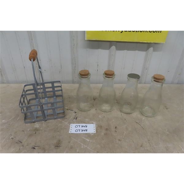 4 1 Pint Milk/Cream Bottles with Carrier 