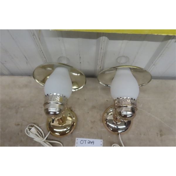 2 Electric Wall Lights with Chimneys and Reflectors 
