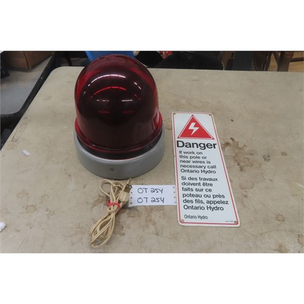 SAF T Ray Red Beacon Light, Danger Tin Sign, Ontario Hydro 14x5'' 