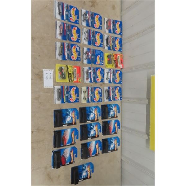 13 Hot Wheels + 2 Matchbox Cars on Cards - 25 + Years Old - 10 Mystery Hot Wheels - All Taped