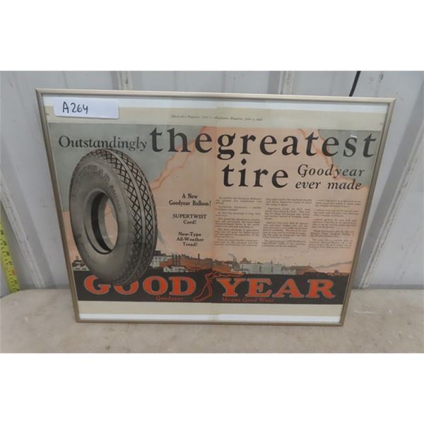 1927 Goodyear Tire Magazine Ad Framed 16" x 19" 