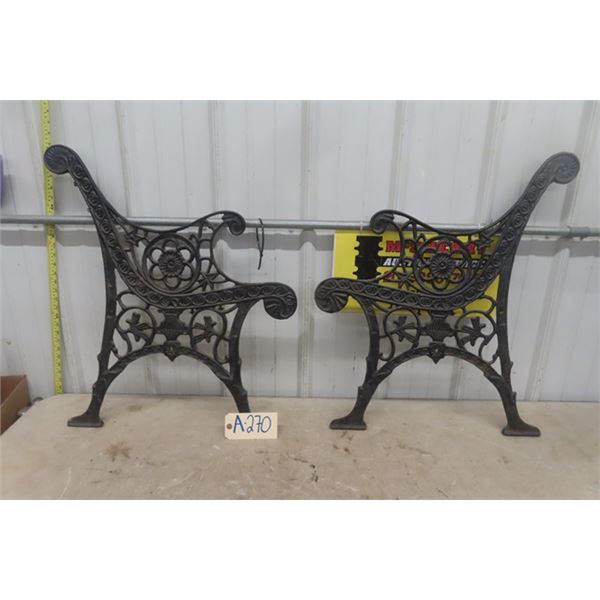 Pair of Heavy Duty Cast Iron Park Bench Ends