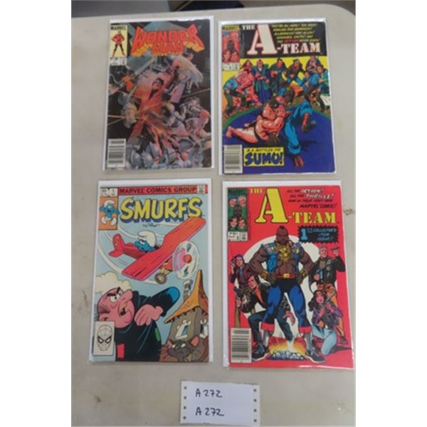 4 Marvel Comics; A-Team 1 + 2, Smurfs #1, Wonder Man #1