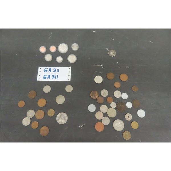 Assorted Coins; 1985 Canadian Uncirculated, Many Assorted Foreign Coins