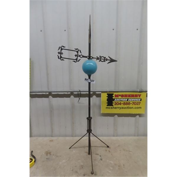 Vintage Windvane 44.5" Tall, Wind Arrow 18" Long with Blue Bulb