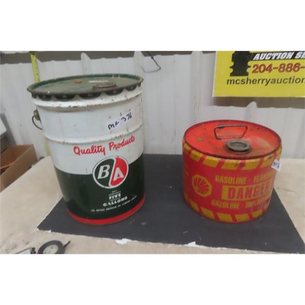 BA 5 Gal Motor Oil Pail + Metal Gas Can 2.5 Gal