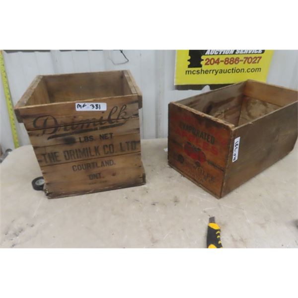 2 Wooden Crates; 1) Apple, 1) Drimilk