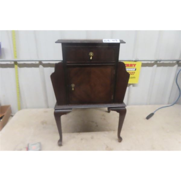 Walnut End Table/ Magazine Rack/ Humidore Combo with Copper Lined Cabinet 17" X 18" x 28" 