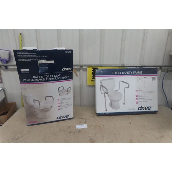 Drive Raised Toilet Seat with Arms, Drive Toilet Safety Frame - Both New in Box