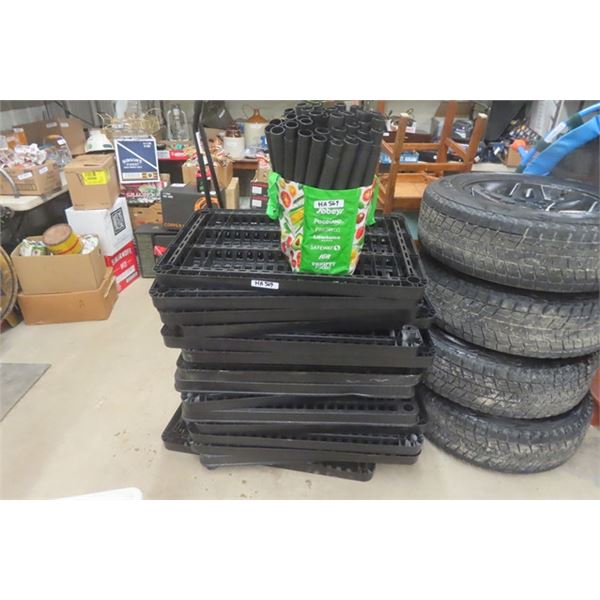 Black Plastic Shelving - 15 Shelves and 48 Upright Tubes, Shelves Measure 36'' x 24'' , Tubes are 18