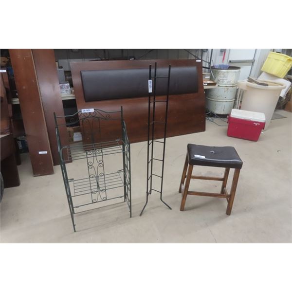 Metal Folding Shelf, CD Rack, Wood Stool with Upholstered Top