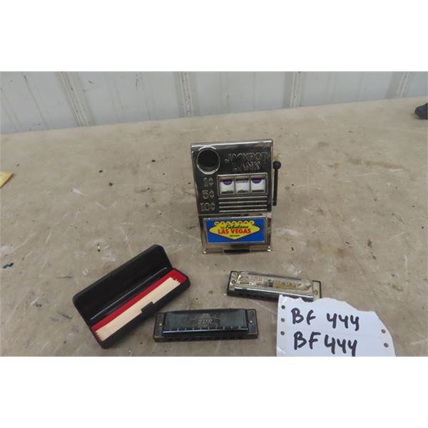 2 Harmonicas; JDR + Hohner Blues Band & Small Novelty Slot Machine