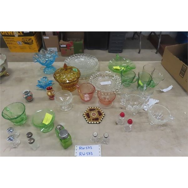 Huge Assortment of Glassware - Green Depression, Cherry Blossom, Fairfax, Plus More 