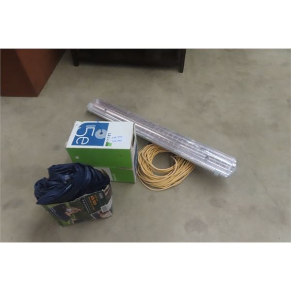 Thomas & Betts IPT 80s Light Fixture 2 Bulbs 48'' , Box Leviton 5E Wire Extension Cord, Inflatable M