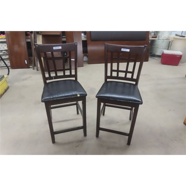Pair of Tall Wood Upholstered Bottom Chairs 