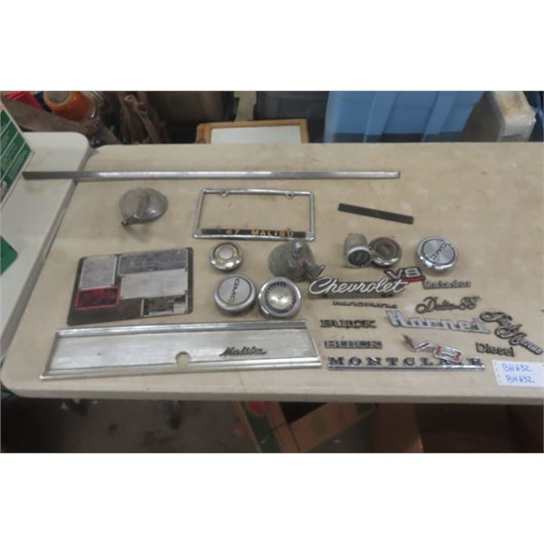 Assorted Auto Chrome - Car Emblems, Horn Buttons (67 Impala), Malibu Dash Trim, Stewart Warner Hour 