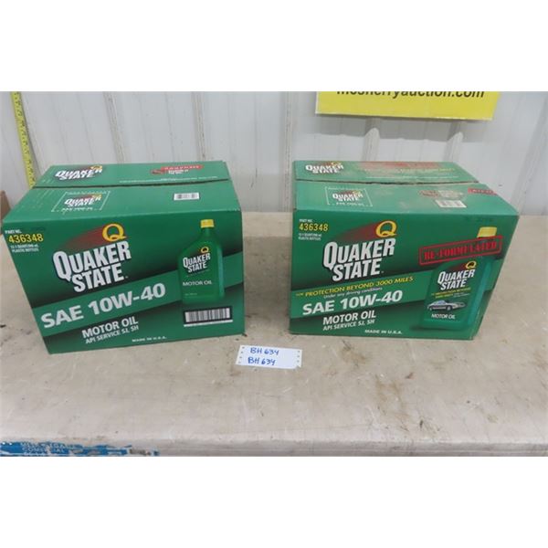 2 Cases Full of Never Opened Quaker State 10W-40 Motor Oil - 12 Bottles Per Case 
