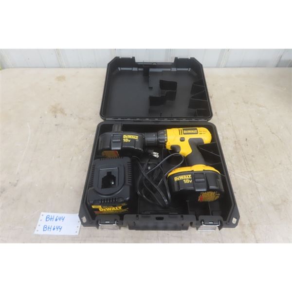 DeWalt 18 V Drill with 2 Batteries and Charger - DC 759 1/2 Drill in Hard Case 
