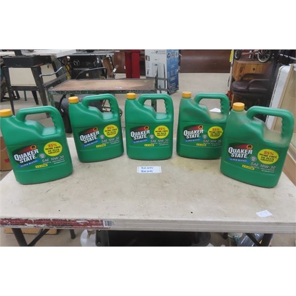 5 New Jugs of Quaker State 10W30 Motor Oil , 5 Liters Per Jug , 25 Liters Total 