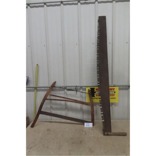 Pair of Vintage Saws- Large Tree Cutter One is 60'' Long , Great Wall Decor 