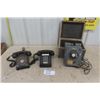 Image 1 : Black Rotary Phone, Black Push Button Phone, Vintage Lineman Test Set in Box 